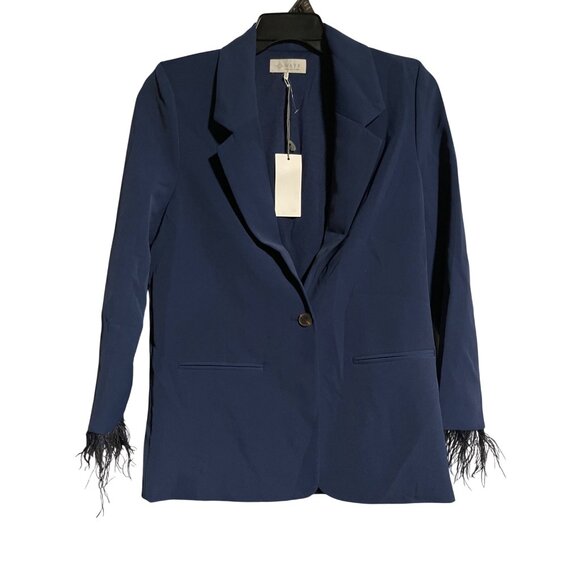 WAYF Navy Blue Feather Cuff Blazer Jacket Womens Size Small - Picture 1 of 8
